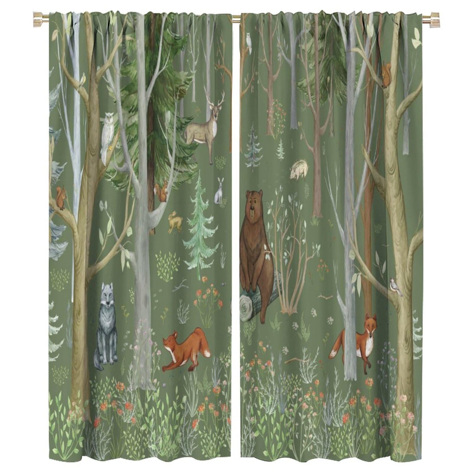 Rustic Cabin Curtain Bear Elk Camping Lodge Farmhouse Hunting Wildlife Curtains for Baby Boys Bedroom Nursery Children Window Drapes 2 Panels 42x54 Inch