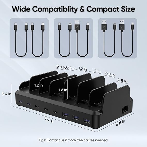 [2 Pack] 300W Charging Station for Multiple Devices 8 Port Multi USB C Fast Charger Station