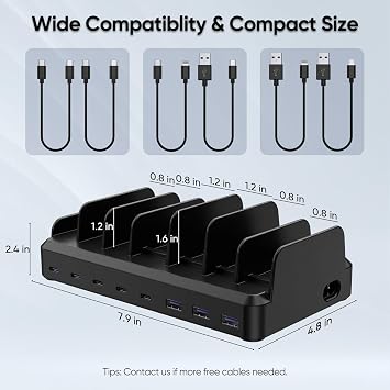 [2 Pack] 300W Charging Station for Multiple Devices 8 Port Multi USB C Fast Charger Station