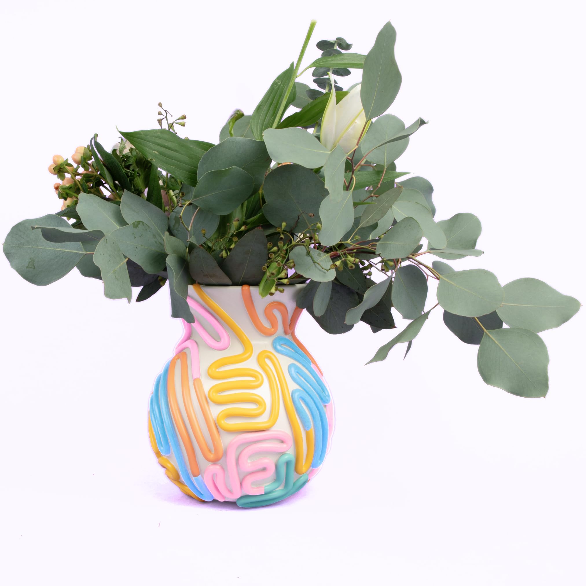 Retro Hand-Painted Resin Vase: 8 x 7.5 x 7.5 inch, Colorful and Unique 3D Details for Funky Home Decor, Boho Eclectic Decor