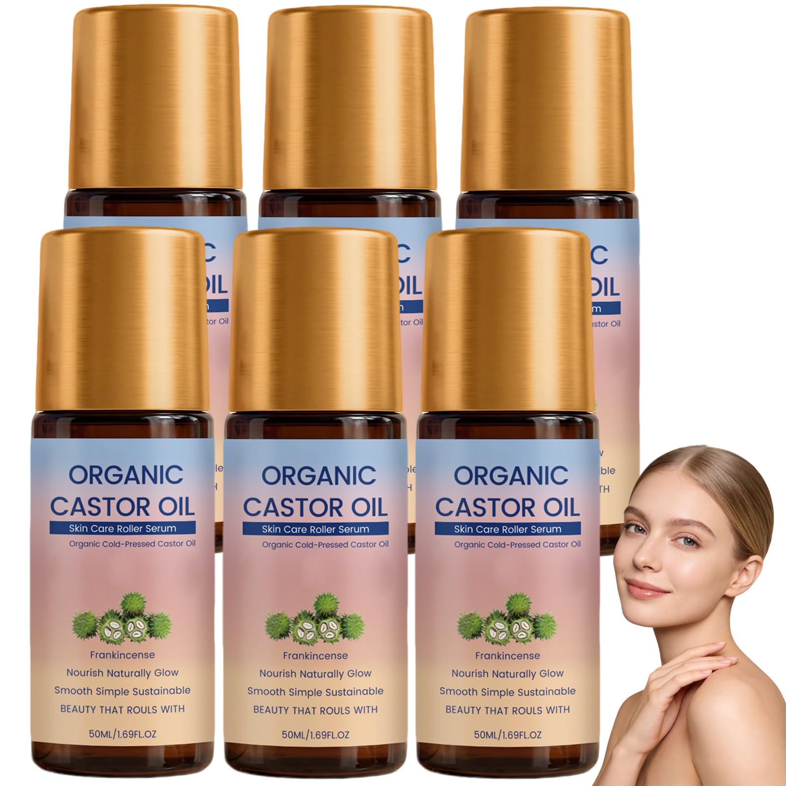 Bio-Rizinusöl-Roller-Serum für die Hautpflege, feuchtigkeitsspendendes Gesichtsserum mit Rizinusöl, hydratisierender Roll-On für Gesicht, Hals, Augenpartie und trockene Haut (6pcs)
