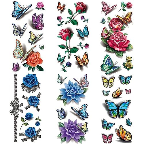 Tatuaje temporal sexy 3D para mujeres, hombres, niñas, adultos, adolescentes, modelos, chicos, 6 hojas de calcomanías realistas de tatuajes falsos