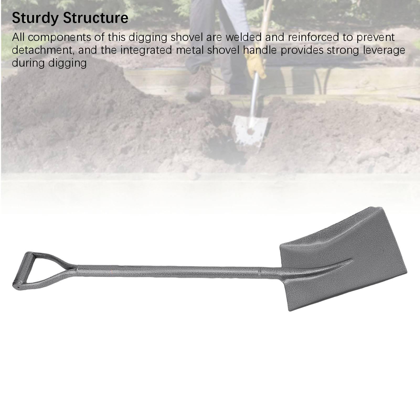 Bewinner Pala da Scavo in Acciaio Al Manganese da 100 Cm a Testa Piatta con Manico a D, Pala da Giardino Resistente per Scavare, Piantare, Rompere il Terreno, Tagliare Radici - Ergonomica in Metallo
