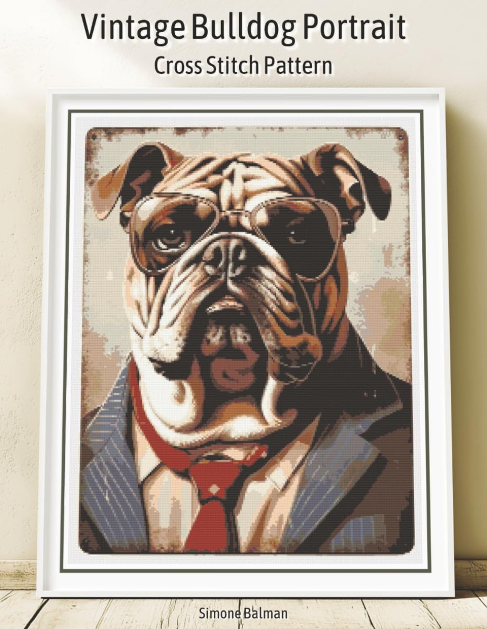 Vintage Bulldog Portrait Cross Stitch Pattern: Retro Photo-Style Design with Color, Symbol & Conversion Charts