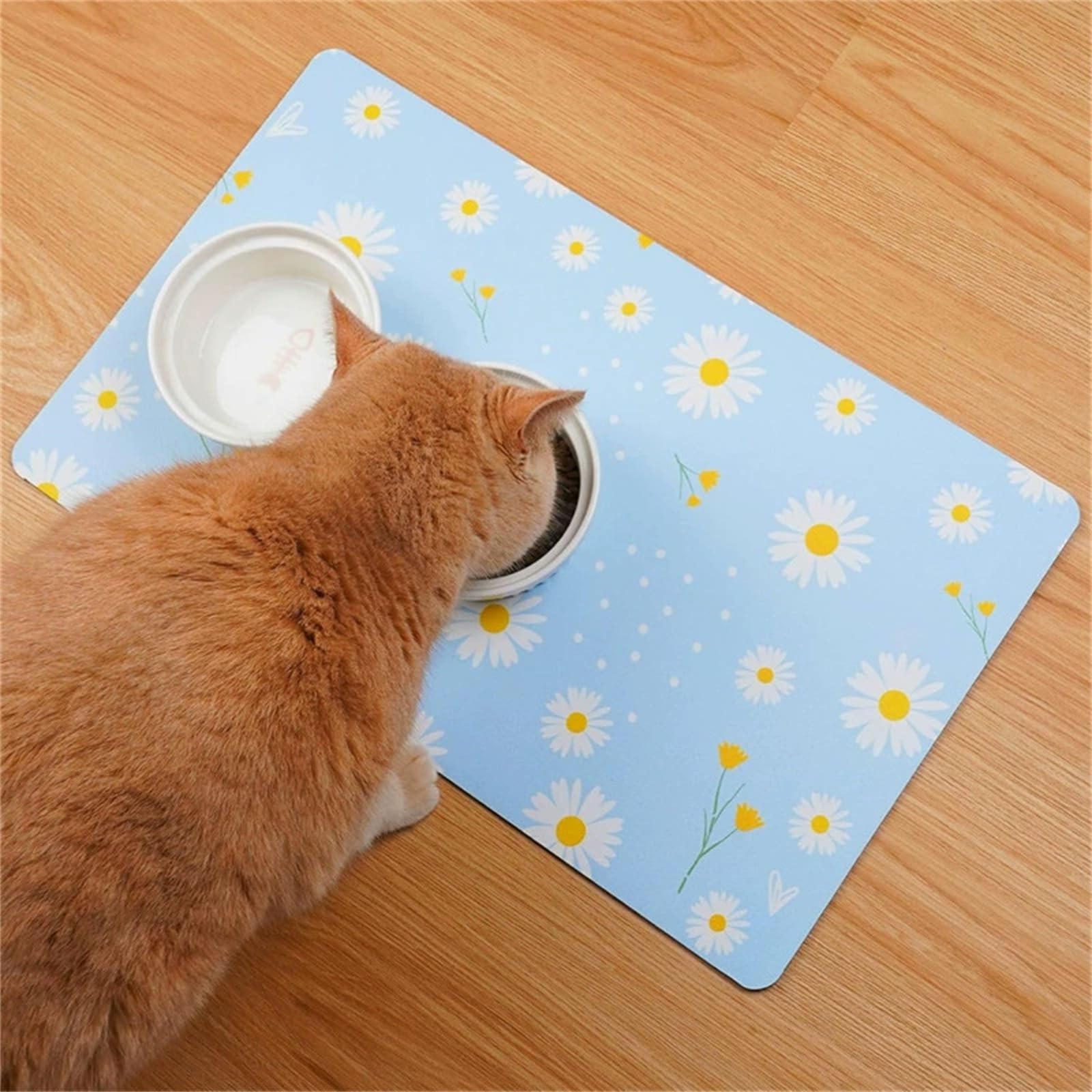 DOTBUY-SHOP Absorbent Pet Feeding Mat for Dog Cat, Quick Dry Pet Food Bowl Mats with Non Slip Rubber Bottom Diatomite Durable Dog Placemat Washable Cat Food Pad (Daisy,50x80cm)