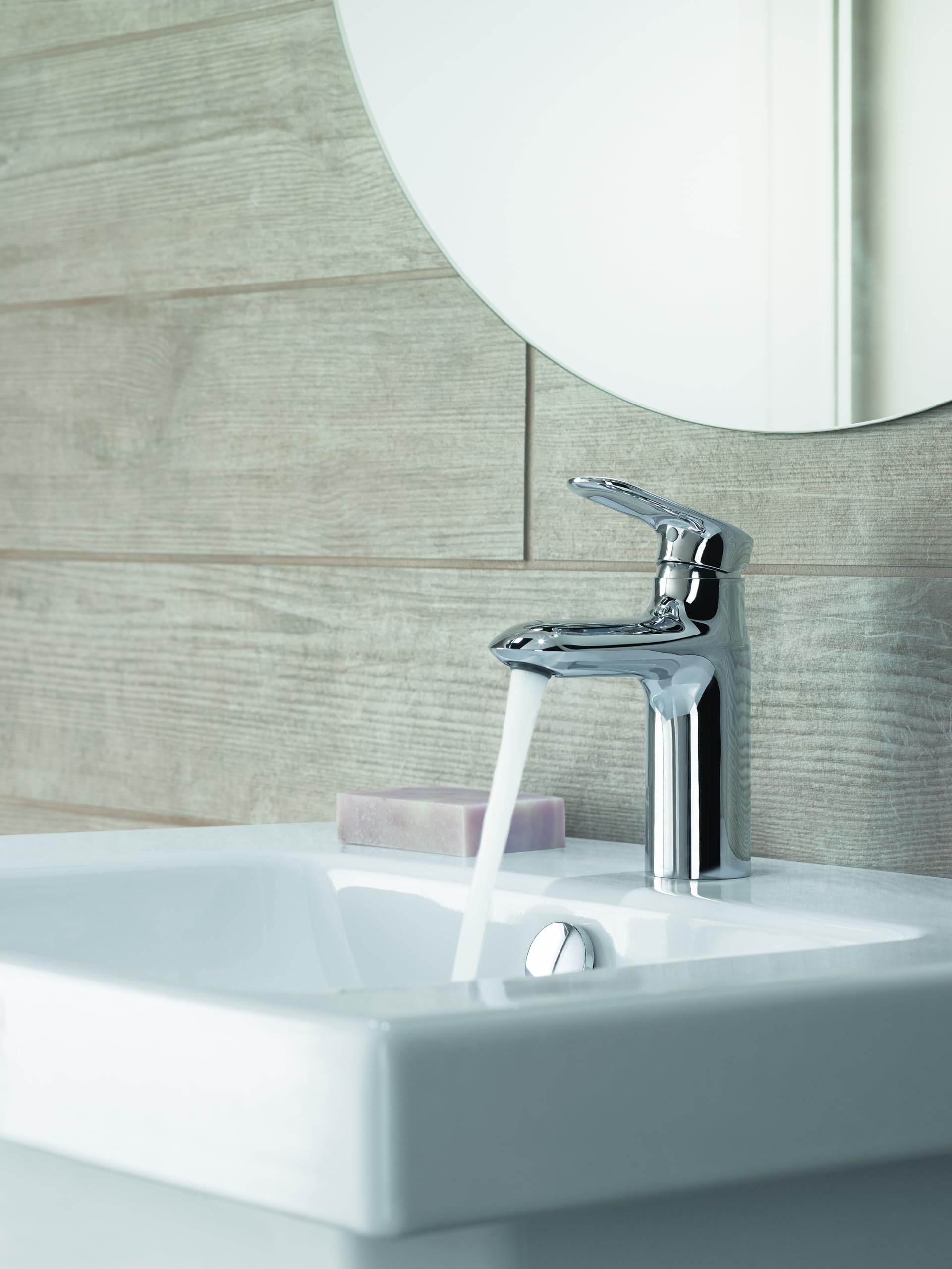Jacob Delafon Mitigeur Lavabo Kumin, avec Flexibles, Chrome | Cartouche céramique. Certifié NF. Débit 5L/min. Bec 9,3cm