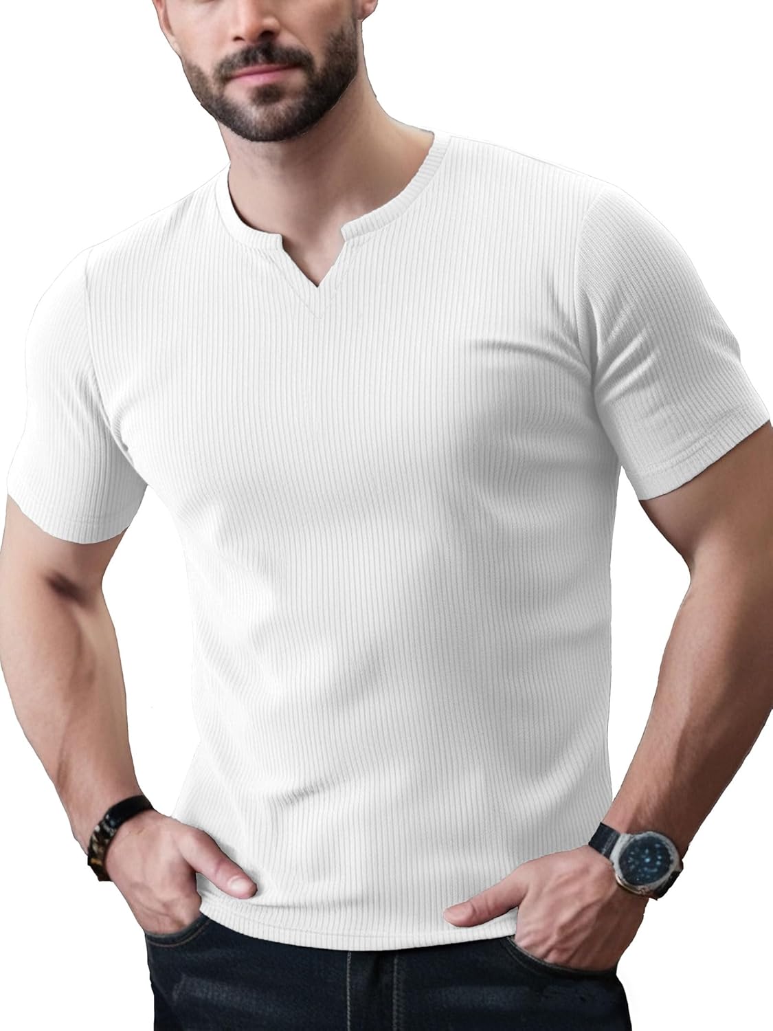 Mens Muscle T Shirts V Neck Short Sleeve,Slim Fit Casual Stretch Tee Shirts,Sports Casual T-Shirt,Slim Fit Basic Tops