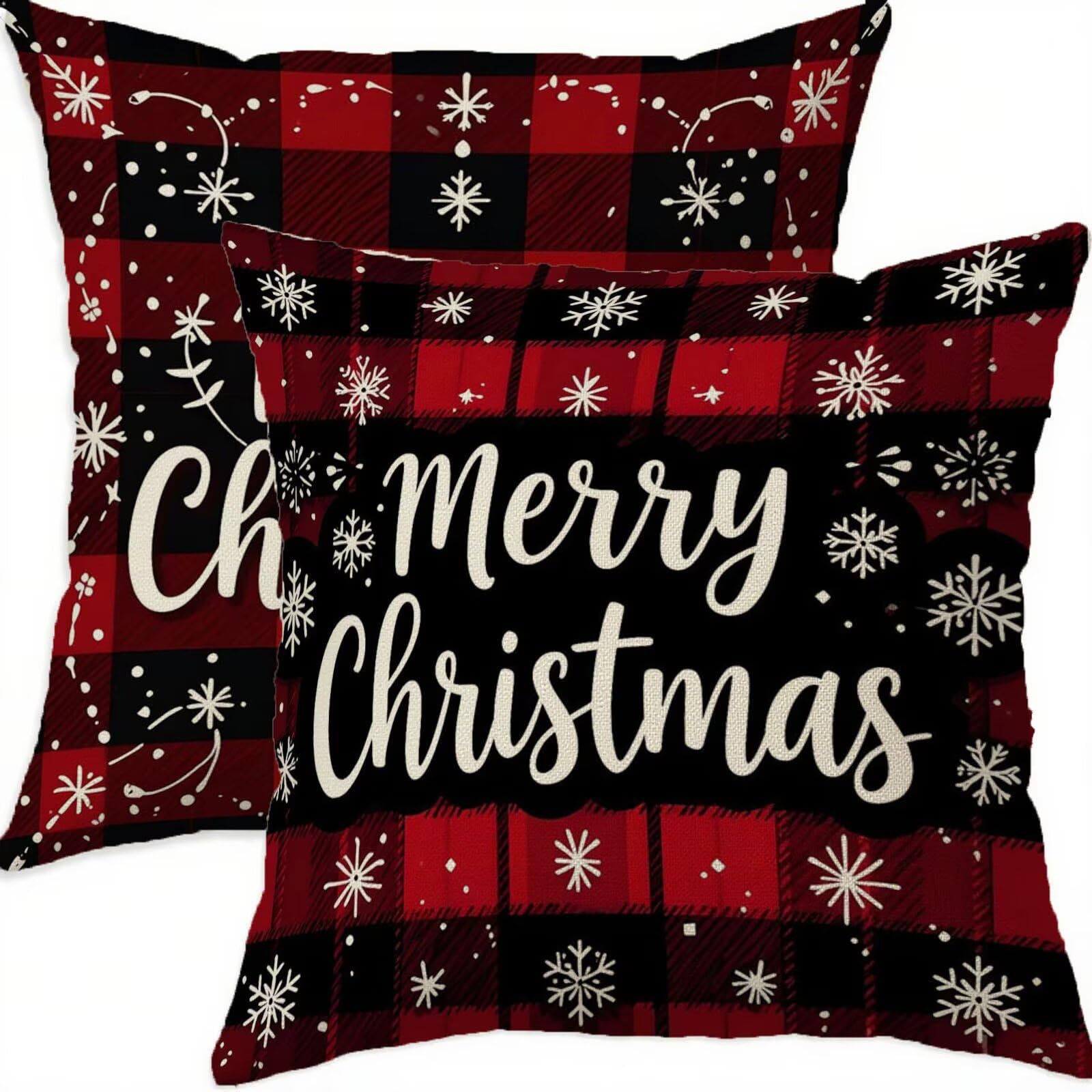 Hiver housse coussin 80x80cm rouge noir lin taie oreiller imperméable Noël