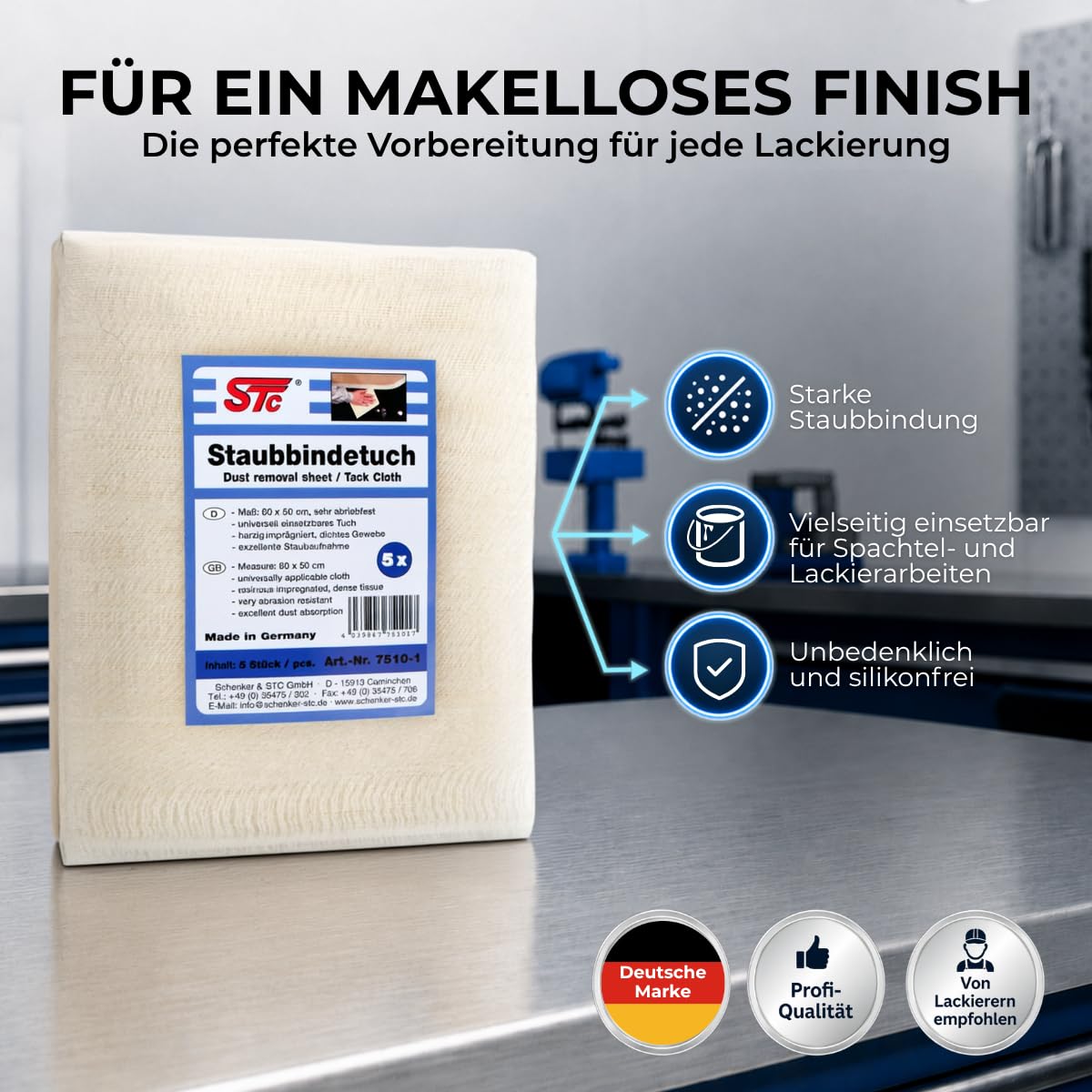 STC Staubbindetuch 10 x 5er Pack (50 Stück) – hochwertiges Honigtuch für Lackierarbeiten – Staubtuch für alle Lackarten geeignet – trocknet Nicht aus – 80 x 50 cm