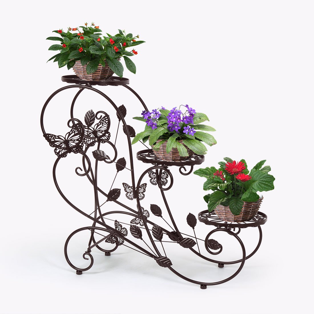 HLC Porta Piante da Interno，Metallo Porta Piante，Portavasi Piante da Interno Portapiante Retrò 3 Ripiani Stand di Piante Porta Piante Elegante Particolare da Esterno，75 x 28 x 66 cm（Bronzo）