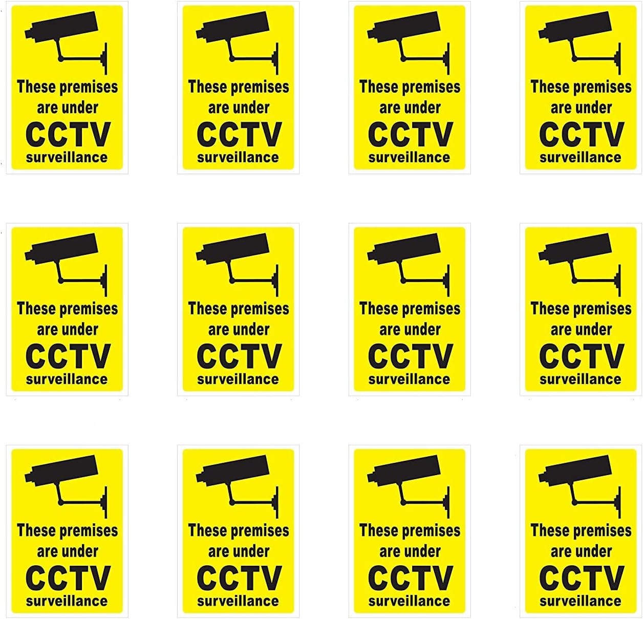 Fusion 12pcs. CCTV Survillence In Operation Sign Self-Adhesive Warning Vinyl Stickers/Decal 6inch x 8.5inch