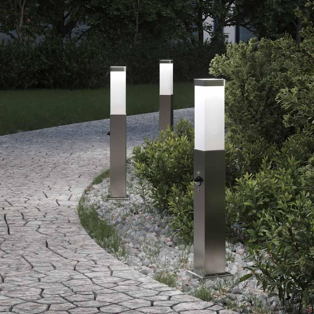 Lampada a colonna con sensore in acciaio inox, 50 cm, 3 pezzi, IP44, per esterni, con sensore di movimento, per giardino, terrazza, vialetti e luce decorativa per esterni