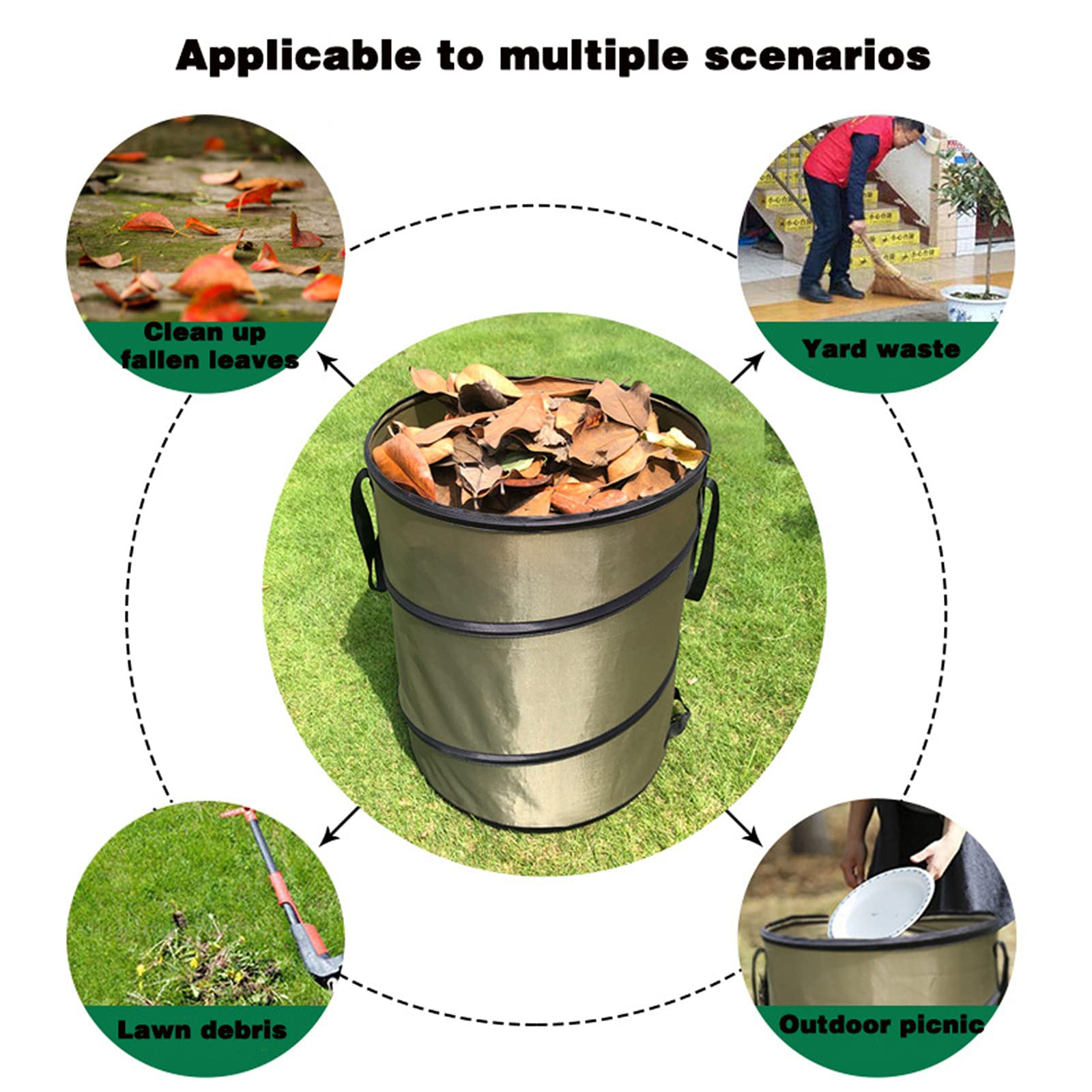 Sacchi da Giardinaggio,Sacco per Rifiuti da Giardino Idrorepellente Antistrappo Riutilizzabile Pieghevole Borsa da Giardino con Maniglie per Foglie da Giardino (91L,3 Pezzi)