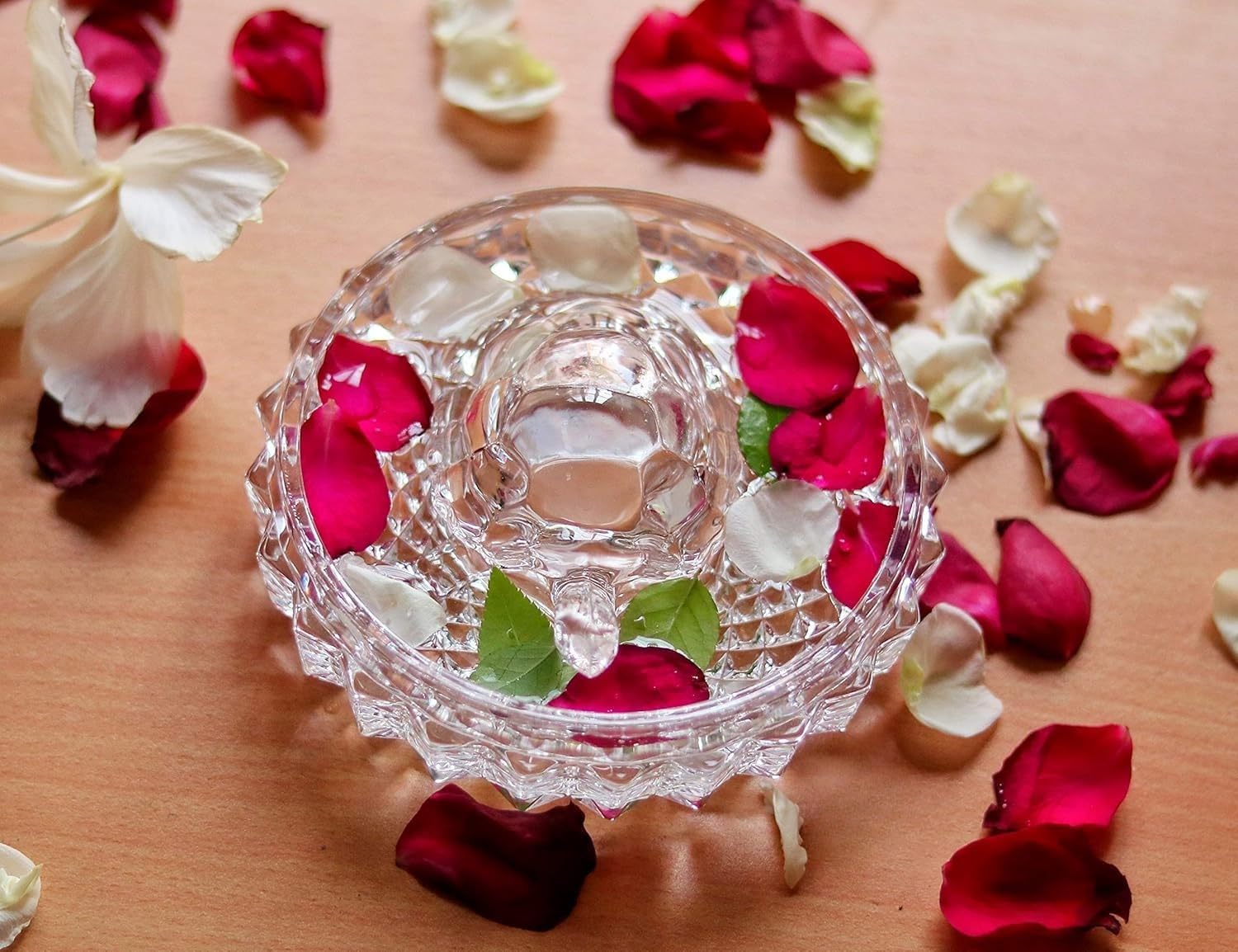Decorative Crystal Glass Bowl for Floating Flowers & Potpourri – Elegant Centerpiece for Home, Wedding, Festive Décor – Transparent Glass Rose Petal Bowl for Pooja & Decoration-image-27