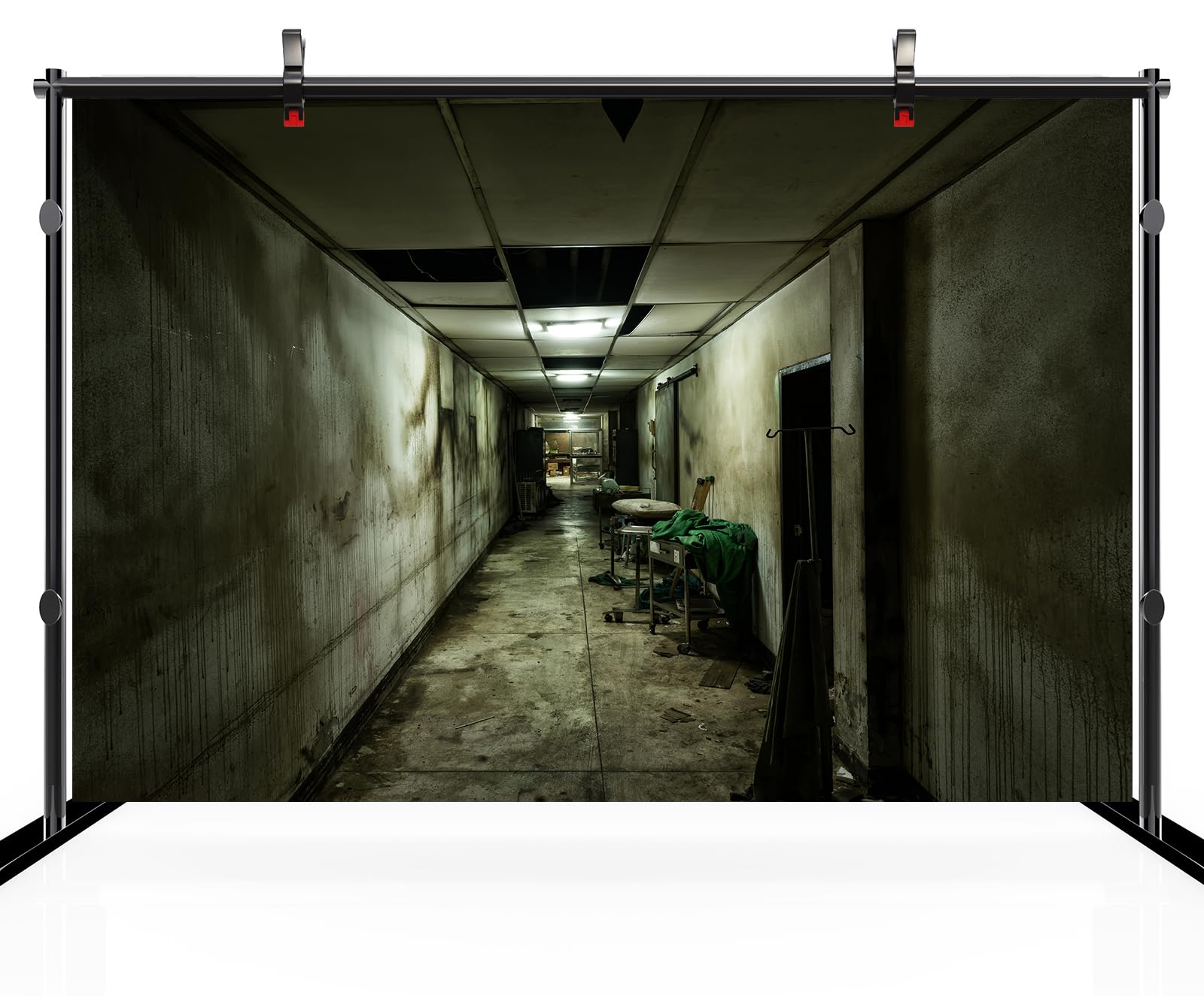 BELECO 8x6ft Fabric Creepy Hospital Backdrop Gloomy Insane Asylum Corridor Horror Abandoned Hospital Background Halloween Hospital Party Decorations Banner Photoshoot Studio Props - View #7