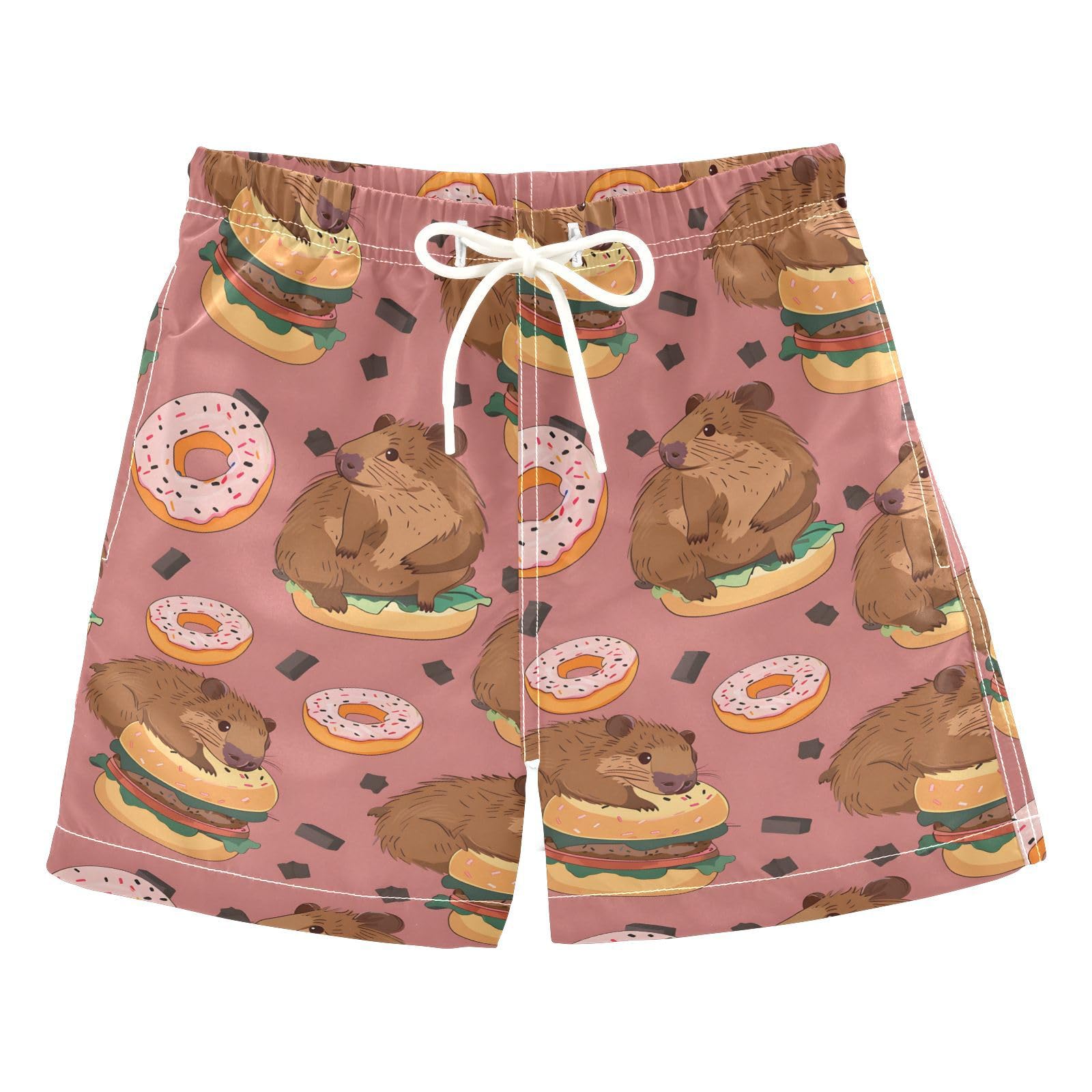 ALAZA Cute Capybaras Hamburger Boys Quick Dry Beach Board Shorts Kids Swim Trunks Bathing Suit Swimsuit 3T Multicolor