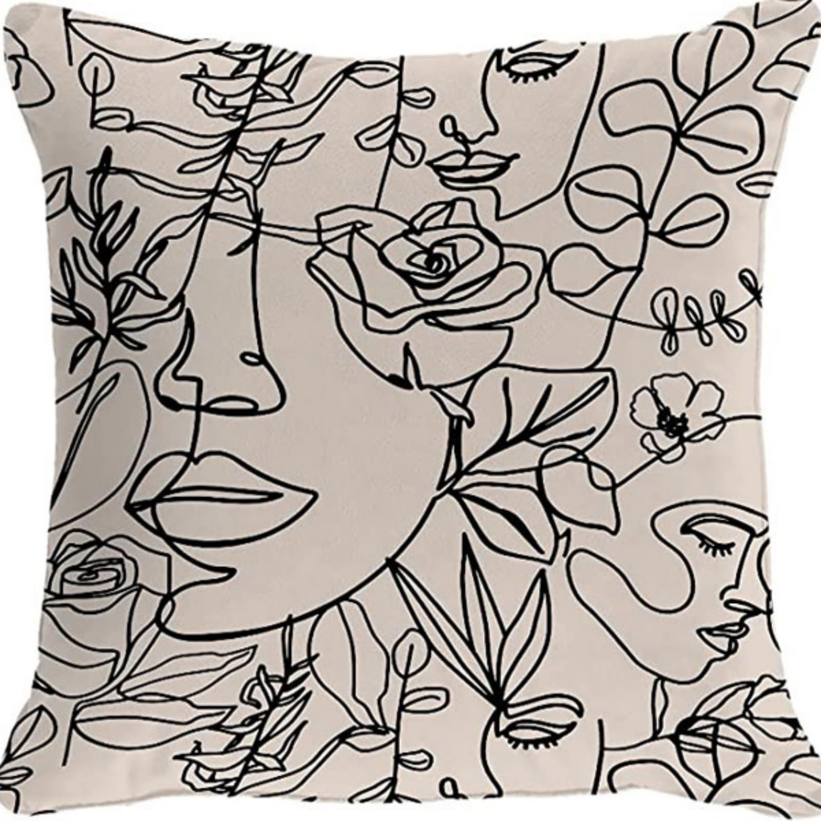 Cushion Covers 60cm x 60cm White Flower Large cushions with covers included - Linen Square Decorative Throw Pillowcases with Invisible Zipper, for Livingroom Sofa Bedroom