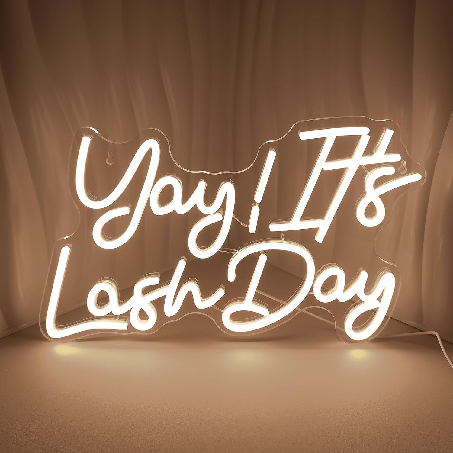 Neon Sign for Wall Decor, Warm White LED Light, Lash Day, Salon Decoration, USB Powered
