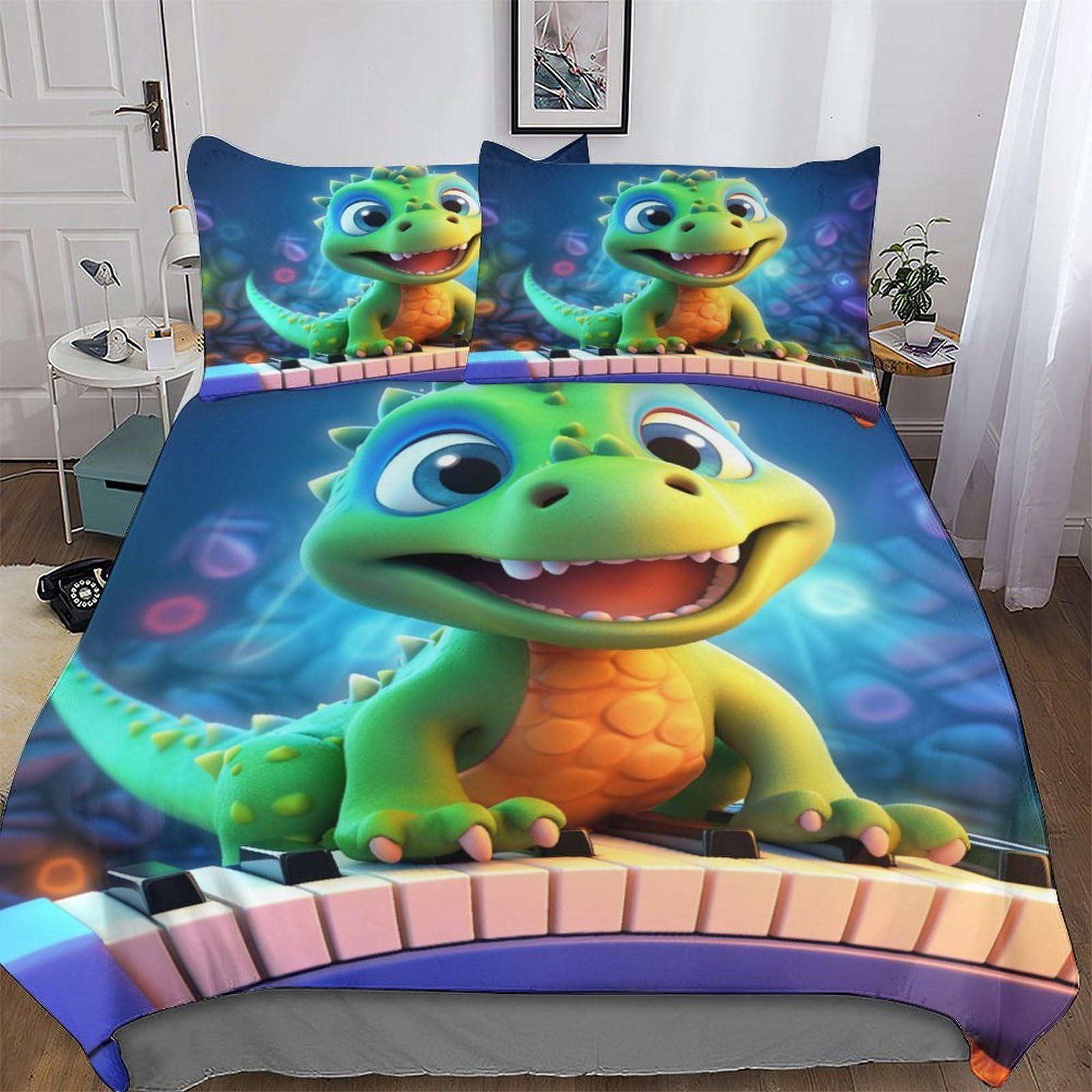 Dinosaur Duvet Cover Set Microfiber Bedding Set Quilt Cover 2 Pieces with Pillowcases For Boys Girls Comforter Cover Single(135x200cm)