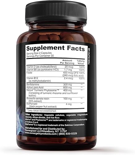 Miniatura 2 de Sunergetic Fórmula premium de apoyo para el nervio ciático, suplemento para el nervio ciático con benfotaimina, ácido alfa lipoico (ALA) y cúrcuma