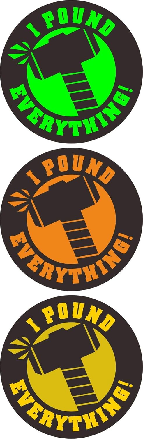 3 pcs I Pound Everything Funny Hard Hat Stickers, Motorcycle Hammer Welding Biker Decals, Vinyl Weatherproof Labels