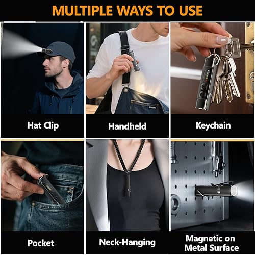 Miniatura 5 de SKYFIRE 2Pack linterna recargable EDC con encendedor eléctrico, clip y base magnética, mini linternas con luz LED UV roja y blanca, luz de bolsillo