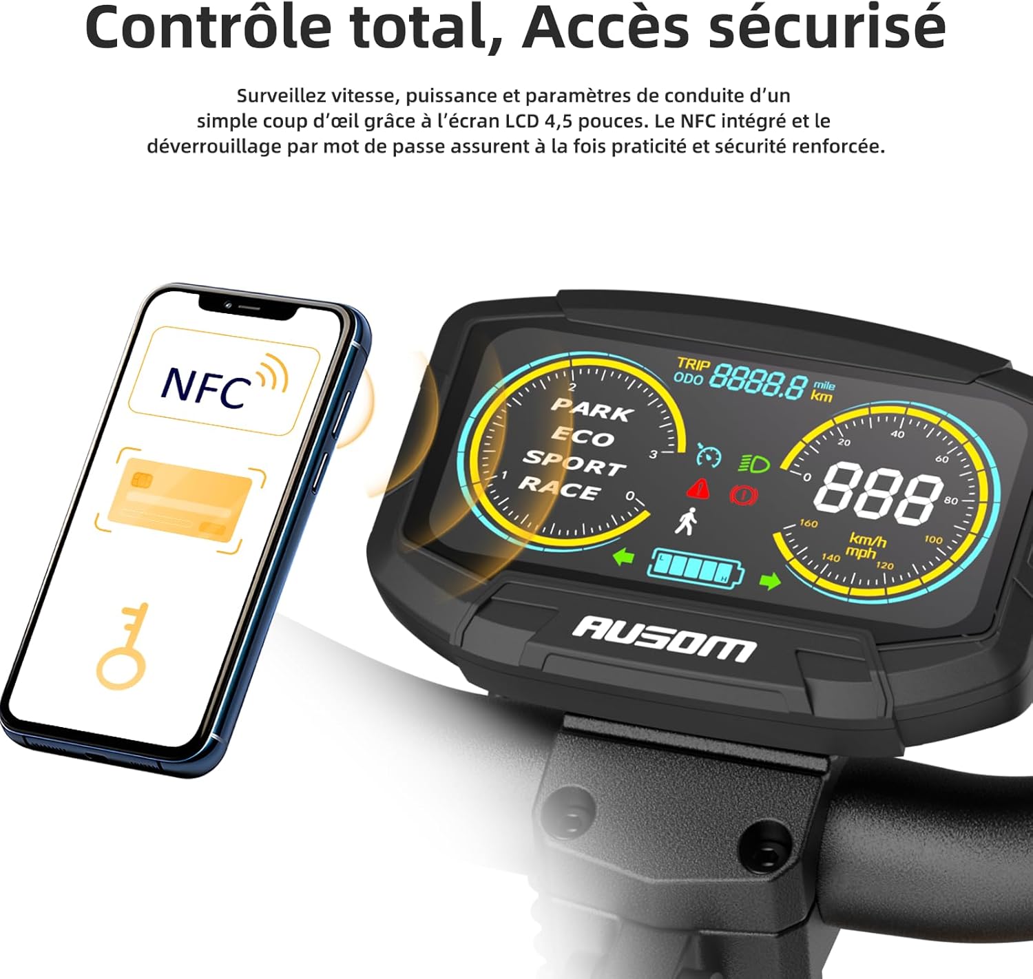 Ausom L1 Electric Scooter showing folded and unfolded dimensions