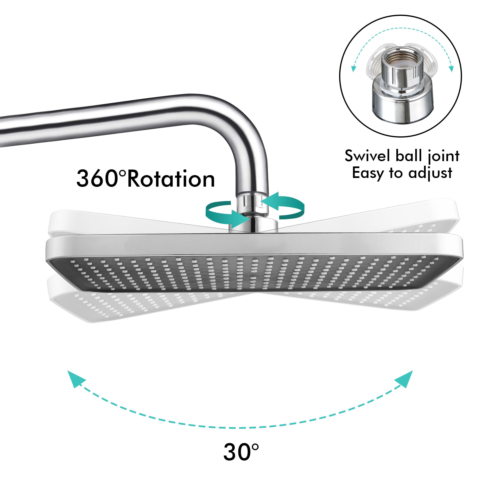 Rectangle Rainfall Shower Head 11.8 Inch Ceiling or Wall Mount Fixed Showerhead Large Coverage Overhead Waterfall Shower Head with Adjustable Swivel Ball Joint - Image 3