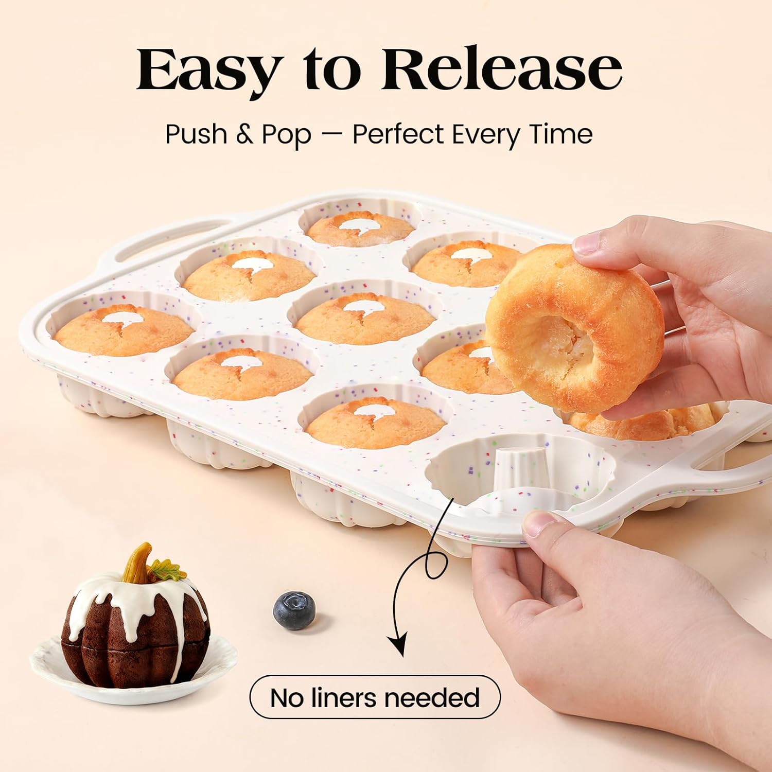 Vinino 2 Pcs Silicone Mini Fluted Tube Cake Pans with Metal Reinforced Frame, 12-Cavity Mini Flan Molds, Non-stick Cupcakes Pans for Baking, Donuts, Muffins, Cornbread, Brownies, Jellies