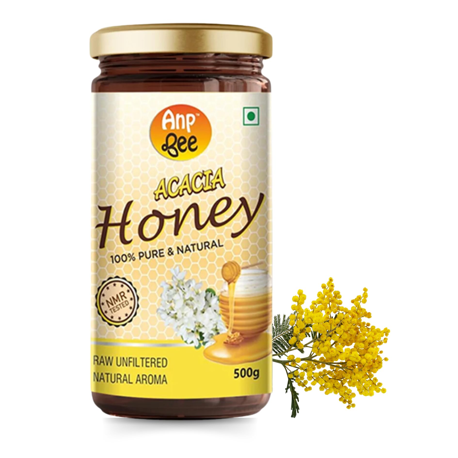 ANP BEE 100% Pure Acacia Honey 500 Gram Bottle I NMR Tested Original Acacia Flower Honey I Natural Honey with No Sugar Adulteration I Unpasteurized, Unprocessed, and Unfiltered I Lab Tested I Pack of 1