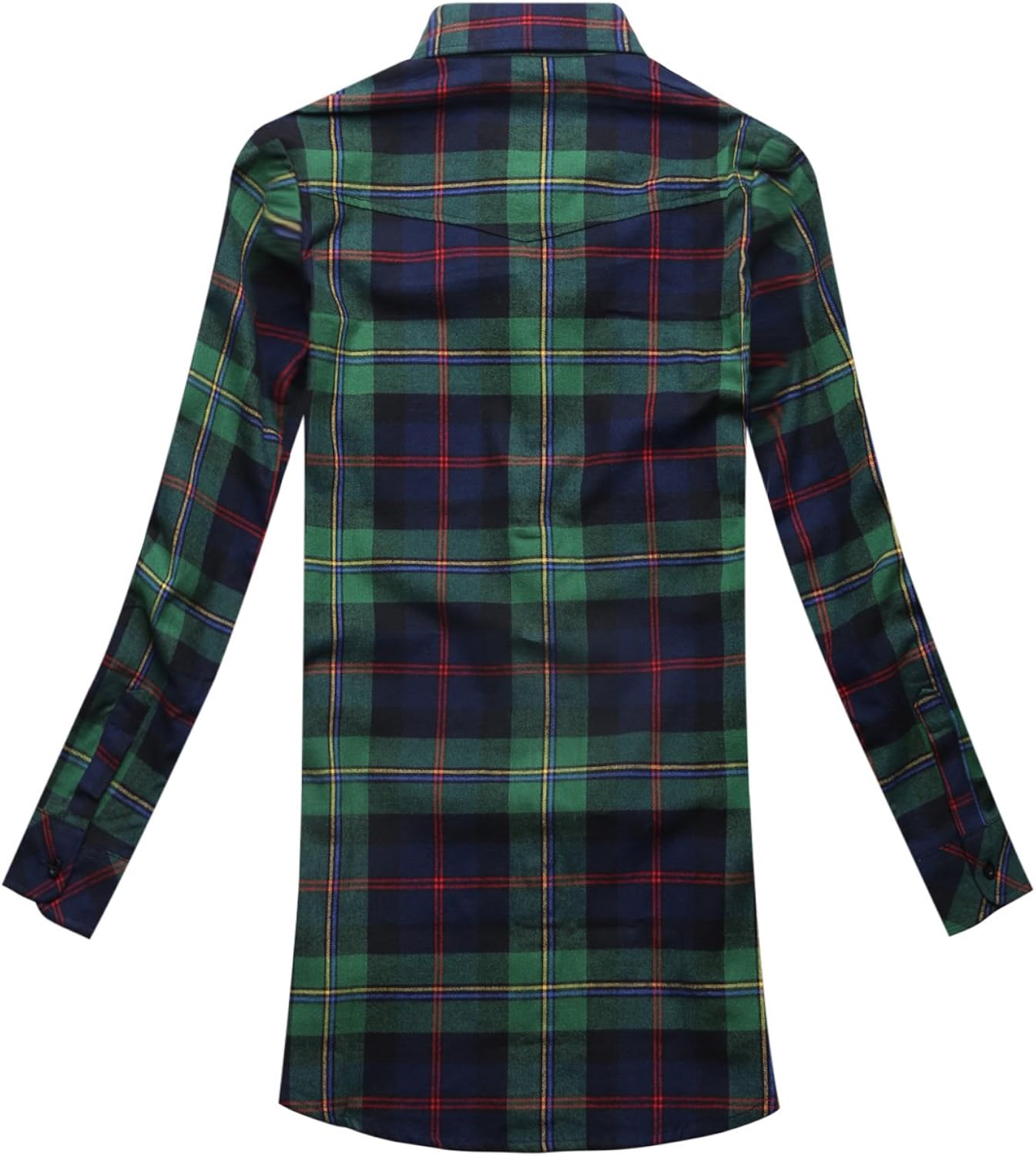 Match Women's Mid-Long Style Roll-Up Sleeve Thin Plaid Shirt #2005