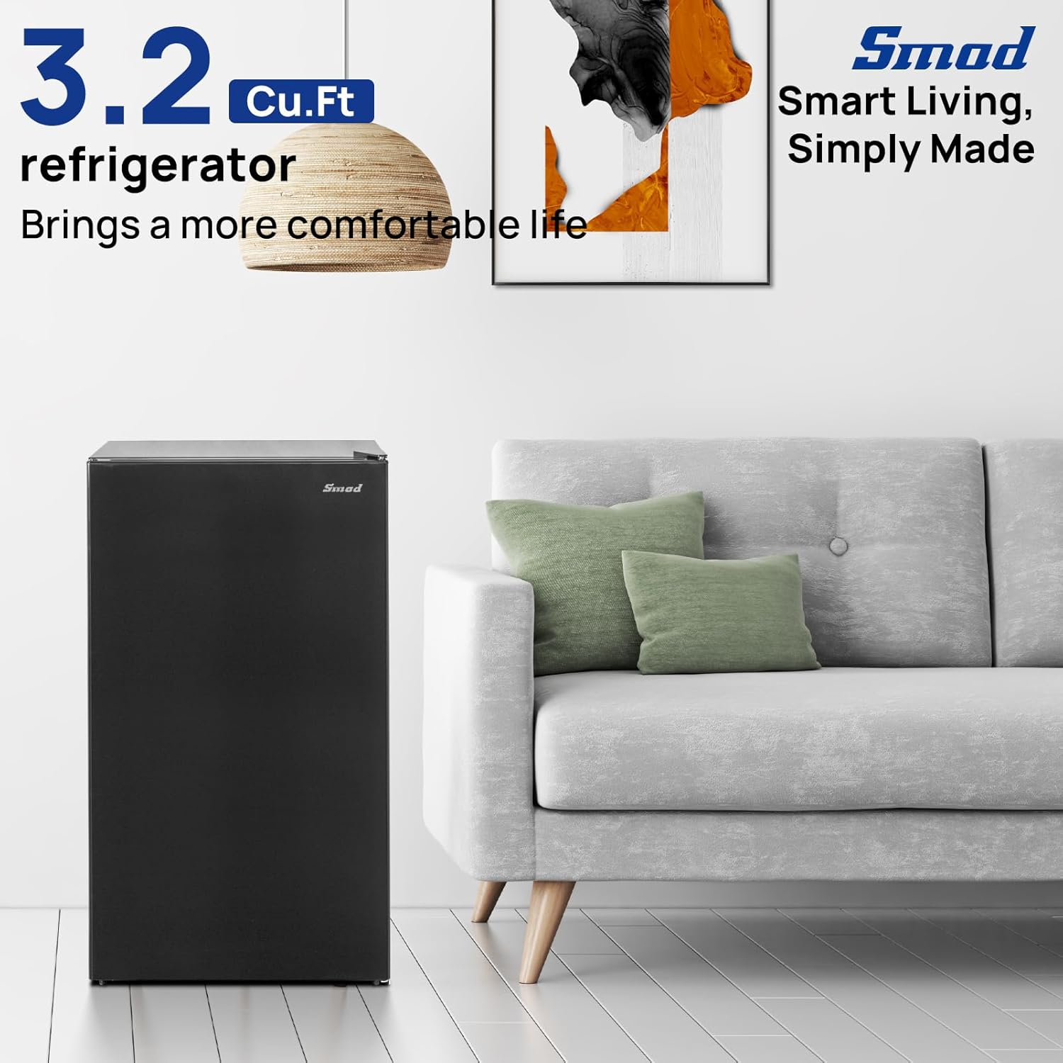 Smad 3.2 Cu.ft Mini Fridge with Freezer Low Noise Dorm Fridge with 7-Level Adjustable Thermostat, Single Door Small Refrigerator for Bedroom Office Dorm