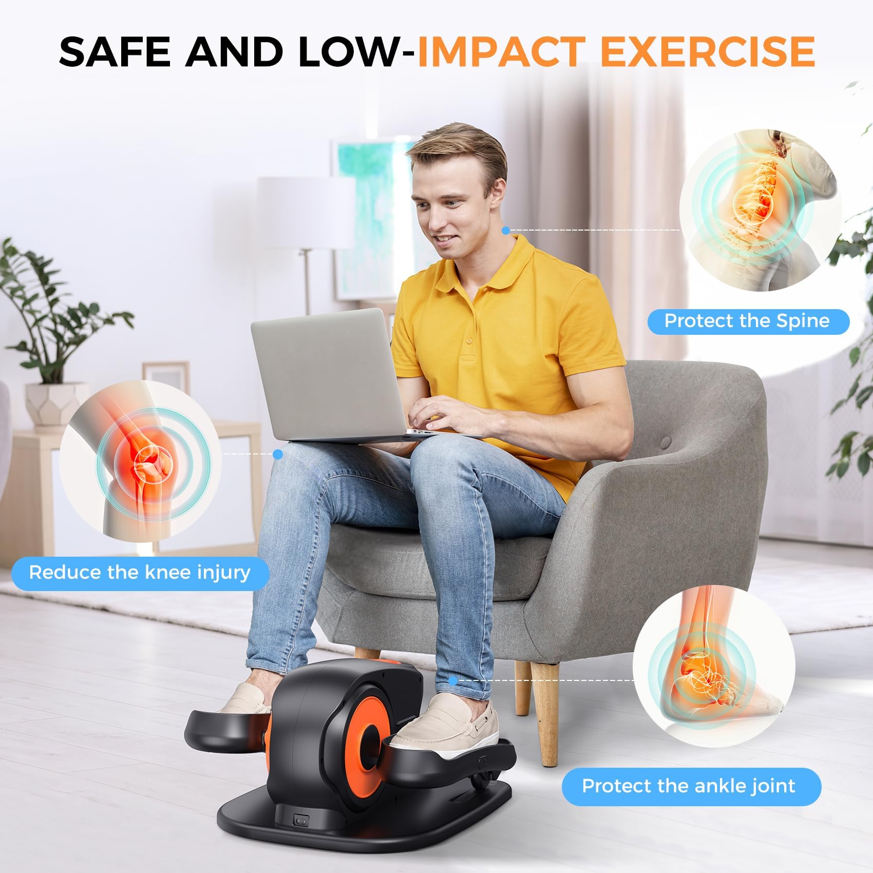 GUGTTR Under Desk Elliptical Machine, 2-in-1 Electric Leg Exerciser for Seniors, Quiet & Compact Pedal Exerciser with Remote, 12 Speed Elliptical Exercise Machine for Home Office