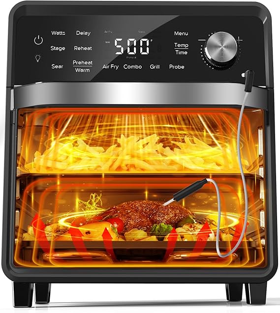 Nuwave Plug-In Grill Air Fryer Oven Combo w/Sheath Heaters, Authentic Char Flavor, 2026 New Convection System, 2X More Even, 100 Presets, Smarter Probe, 50-550F, Stainless Steel
