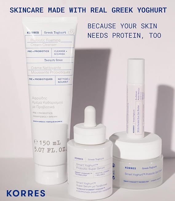 KORRES Greek Yoghurt Wide Awake Eye Gel Serum with Hyaluronic Acid & Caffeine for Dark Circles & Puffy Eyes, Roller Ball, Brightening & Hydrating, 0.51 fl oz