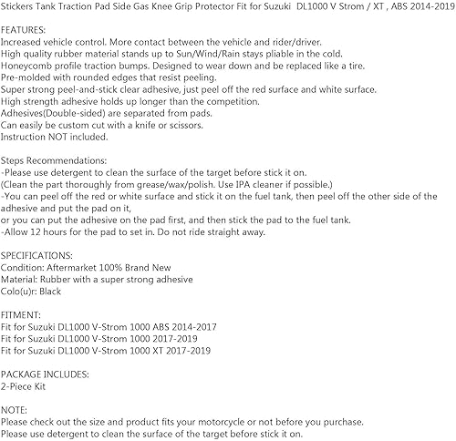 Miniatura 9 de Compatible con Suzuki DL1000 V-STROM; XT, ABS 2014-2019, 1 par de almohadillas de goma para tanque de gasolina para motocicleta, protector de agarre