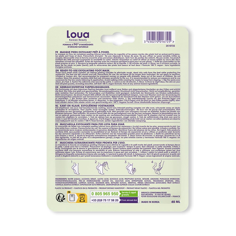 LOUA - Masque Pieds Exfoliant - K Beauty - Beauté Coréenne - Pieds Lisses & Doux