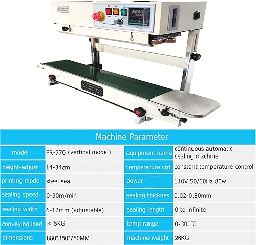 Miniatura 3 de HQHAOTWU Máquina de sellado continuo, Máquina selladora de banda continua con configuración vertical u horizontal, Máquina de sellado continuo de