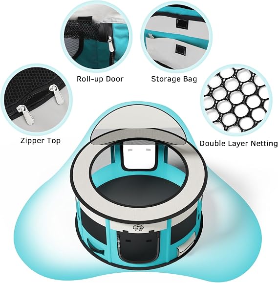 Dog Playpen for Puppies and Cats: Foldable Pet Pen with Dual Doors
