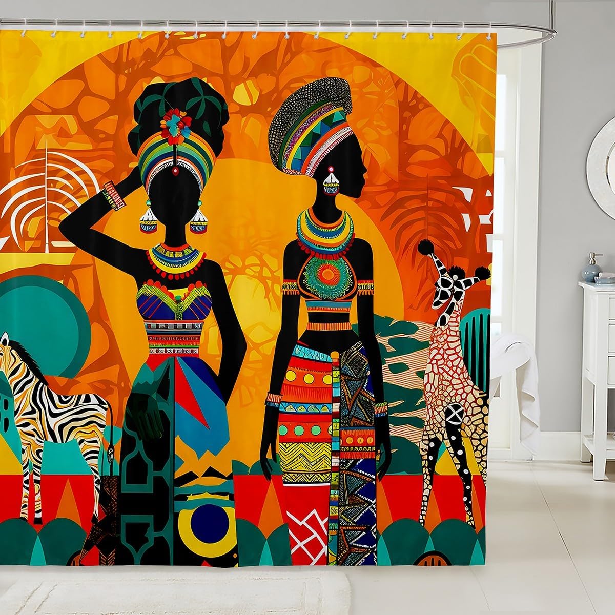 Feelyou Black Woman Curtain Ethnic Afro African Waterproof Shower Curtains Traditional Exotic Fabric Bathroom Shower Curtain Tribal Shower Curtains 72" x 84"