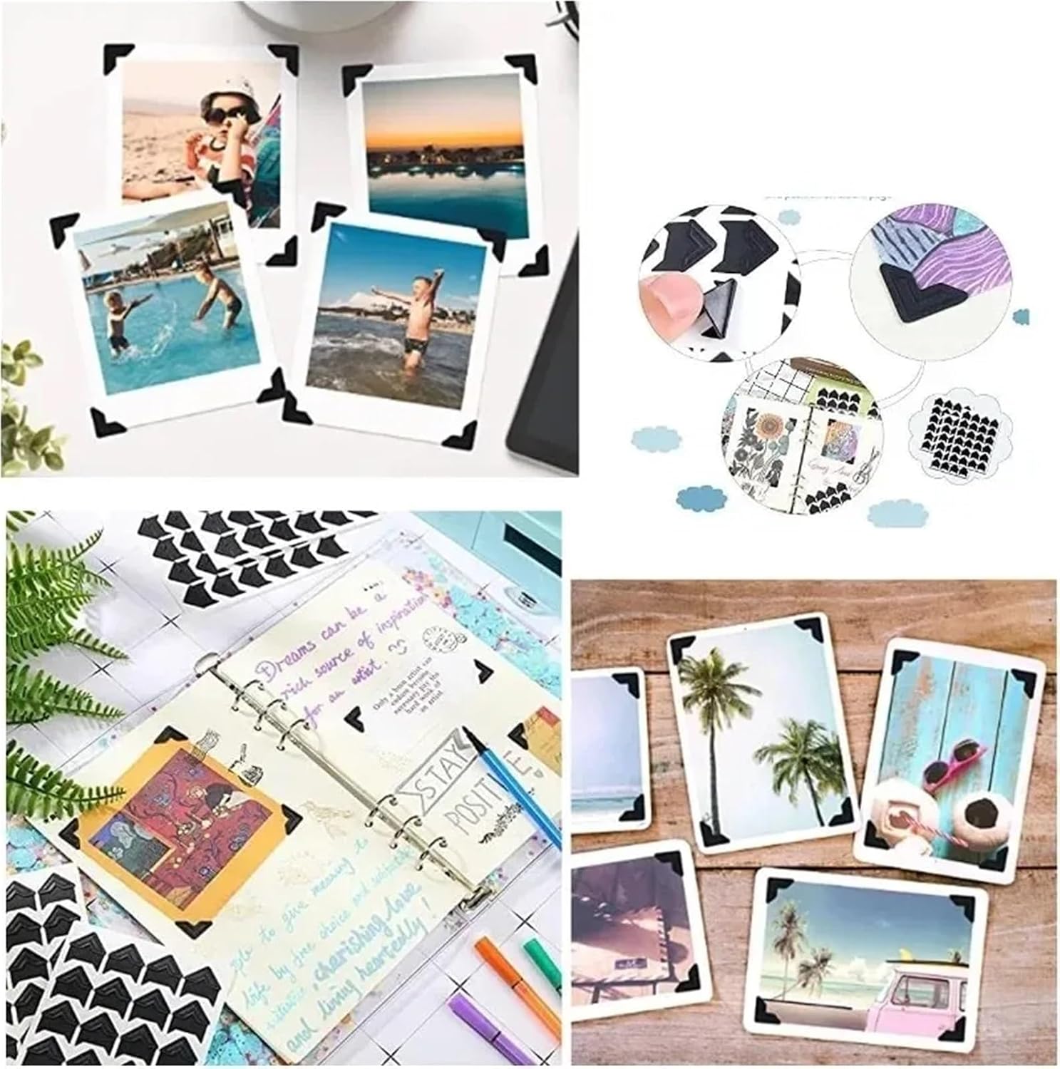 Photo Corners Self Adhesive 2400pcs DIY Photo Album Scrapbook Corner Sticker Kraft Paper Scrapbooking Picture Protect Decor for Photo Album(White)