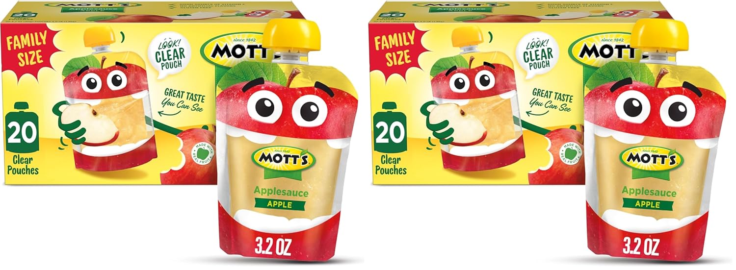 Mott's Applesauce, Made from Real Fruit, No Artificial Flavors, Good Source of Vitamin C, 3.2 oz Clear Pouches, 40 Pack