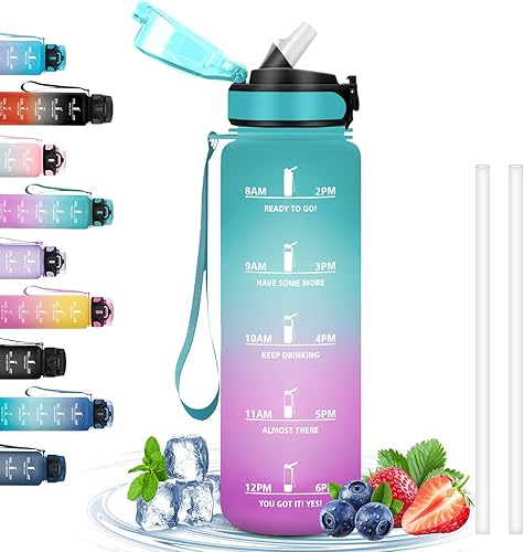 Miniatura 58 de Water Bottle - 1L - Leak-Proof Sports Bottle, Straw Bottle for Bodybuilding, Graduated Water Bottle with Time Marker, Motivational Water Bottle