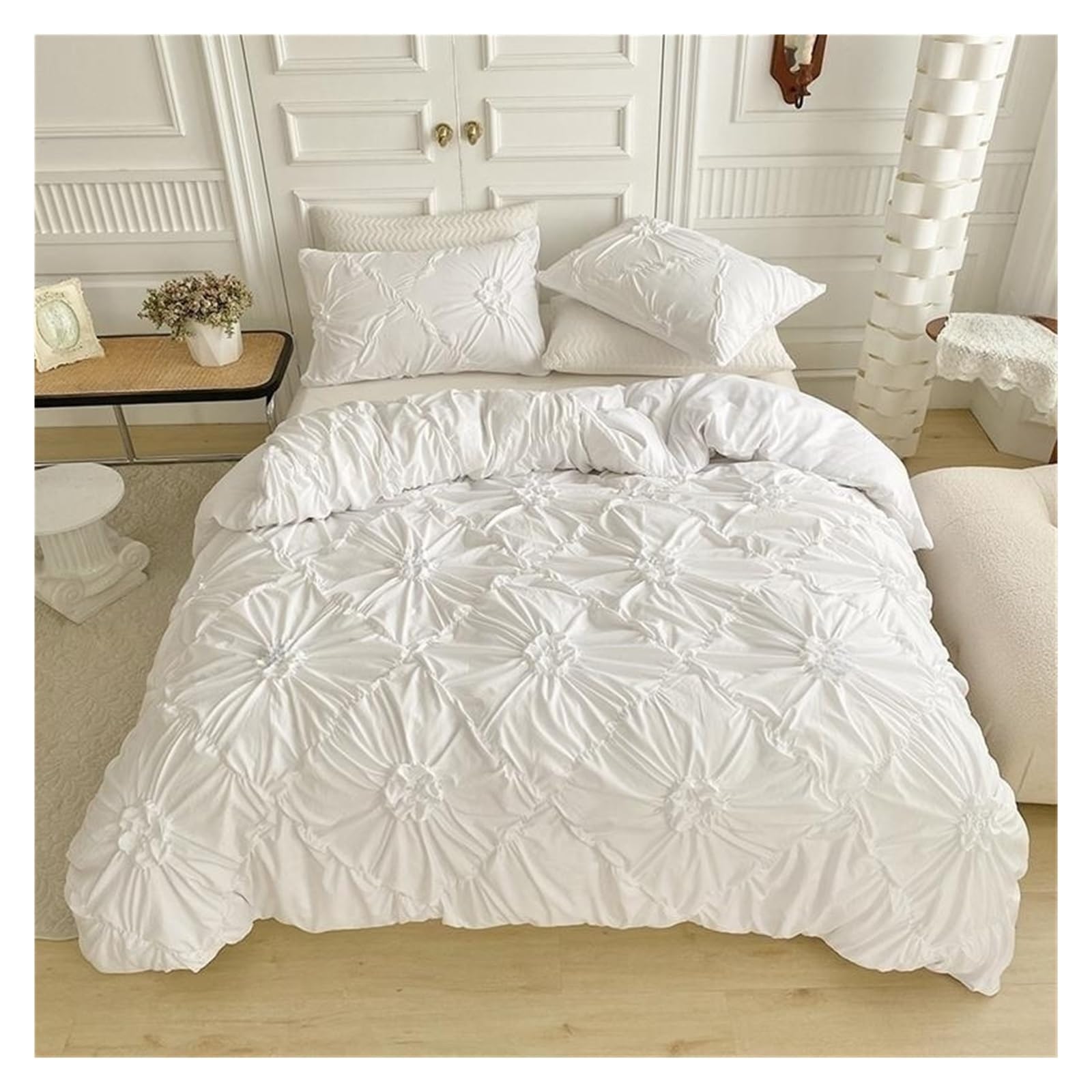 Housse de couette plissée dimensionnelle ensemble de literie couleur unie taille queen pour lit
