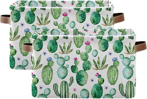 Miniatura 1 de Canasta de almacenamiento de cactus suculentas, diseño floral, resistente para almacenamiento de juguetes, cesta de lavandería con asas para