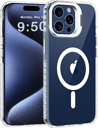 for iPhone 15 Pro Max Clear Case with Stand, Compatible with MagSafe, Heavy Duty Drop Protection, Shockproof Magnetic Protective Phone Cover for Apple iPhone 15 Pro Max