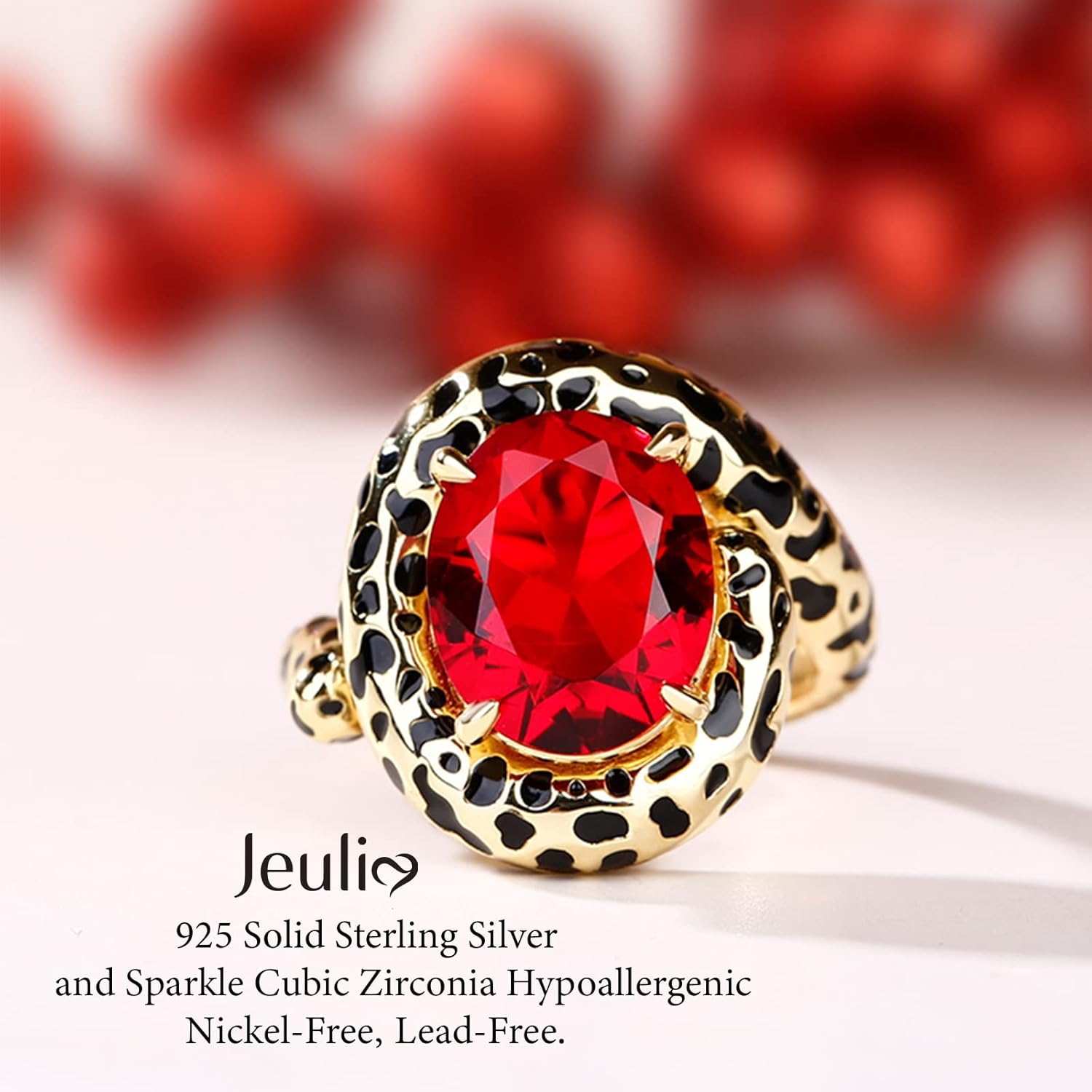 Jeulia Engagement Rings Leopard Print Oval Cut Ring for Women Sterling Silver Wild Beauty Diamond Band for Mother's Day Birthstone Anniversary Wedding Promise Jewelry with Gift Box