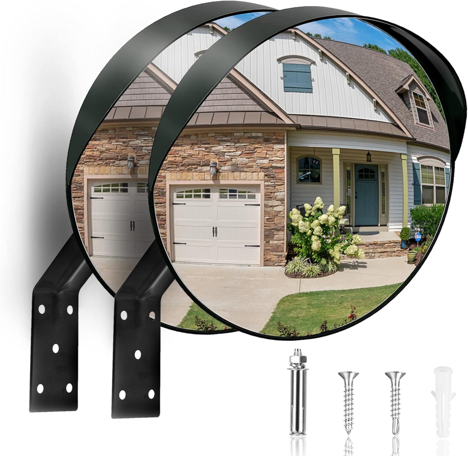 2Pcs 12" Convex Security Corner Mirror with Adjustable Bracket
