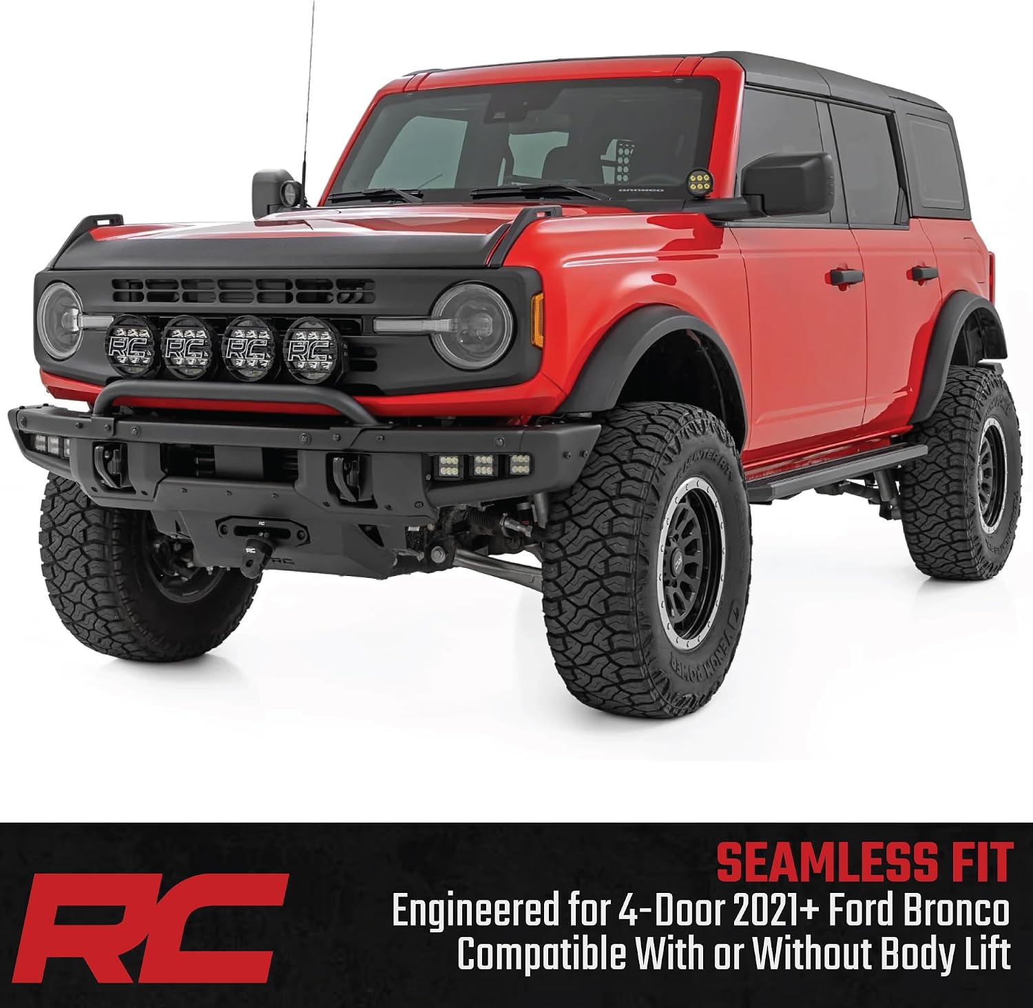 Rough Country Multi-Color LED Running Boards for Ford Bronco 4-Door (2021-2025) - RGB Multi-Color Aluminum Side Steps with App Control
