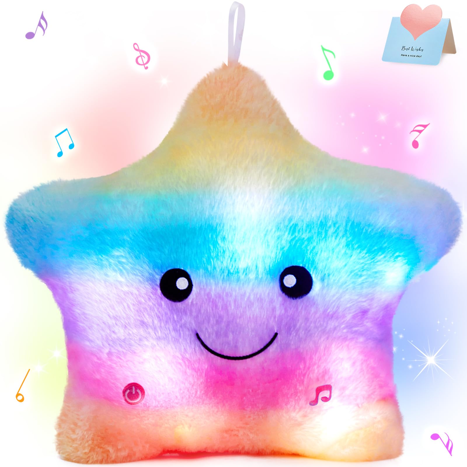 BSTAOFY 13‘’ Rainbow Creative LED Musical Glow Twinkle Star Lullaby Light up Stuffed Animal Toys Soothe Kids Emotions Birthday Christmas for Toddlers
